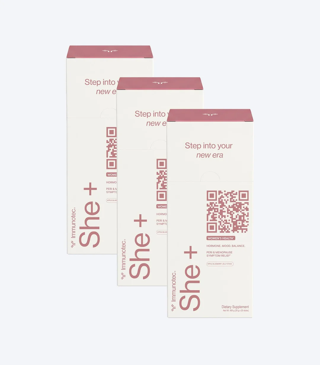 She+ Set of 3, three boxes of She+ menopause support jelly sticks by Immunotec
